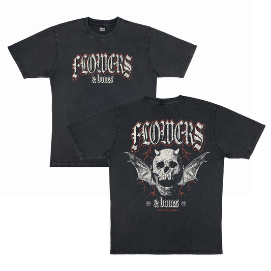 WINGED SKULL TEE - WASHED BLACK